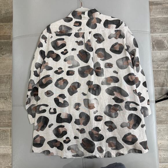 I Linen Lifestyle Womens L Cheetah Tunic/ Shacket Lagenlook Neutral Pockets - Picture 2 of 7